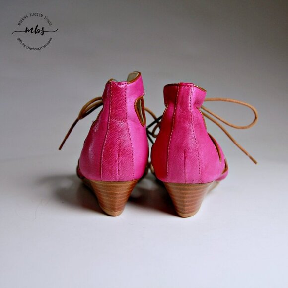 Jeffrey Campbell Ibiza Roller Leather Open Toe Wedge Sandals Pink Women Size 7 - Picture 6 of 12